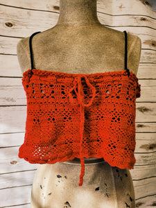 Womens Unisex Red Crochet Top