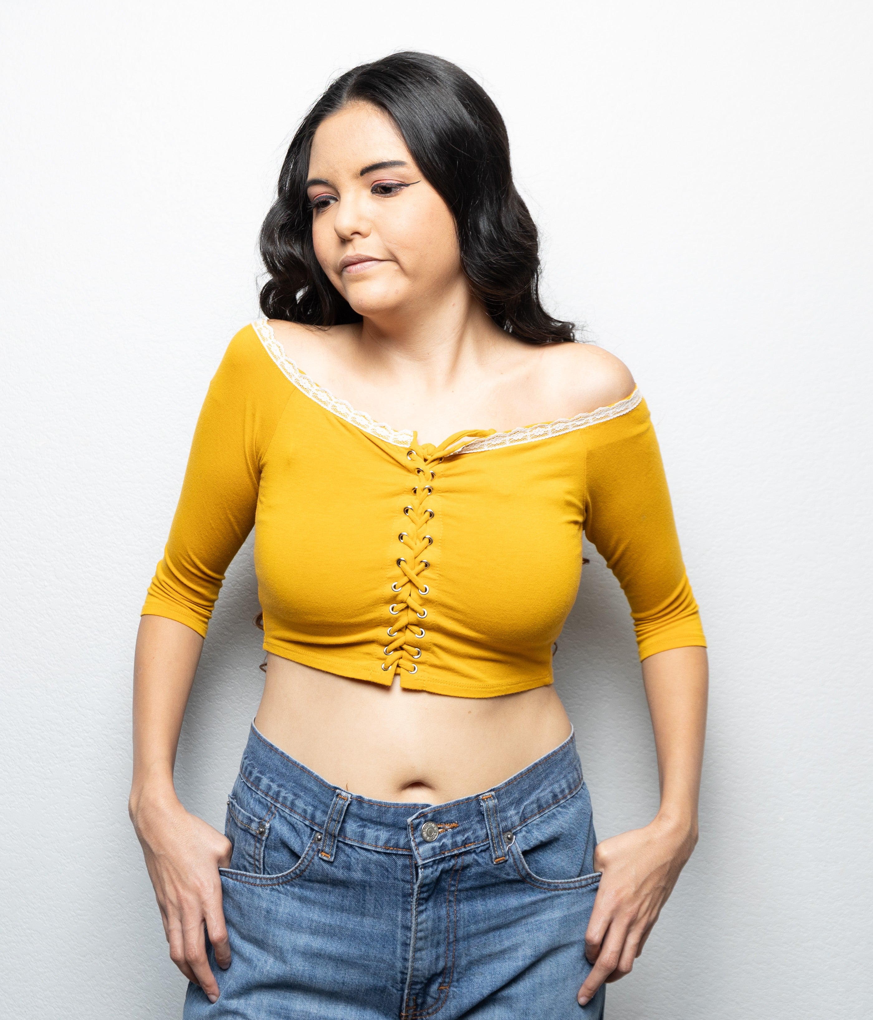 Mustard Coquette Top