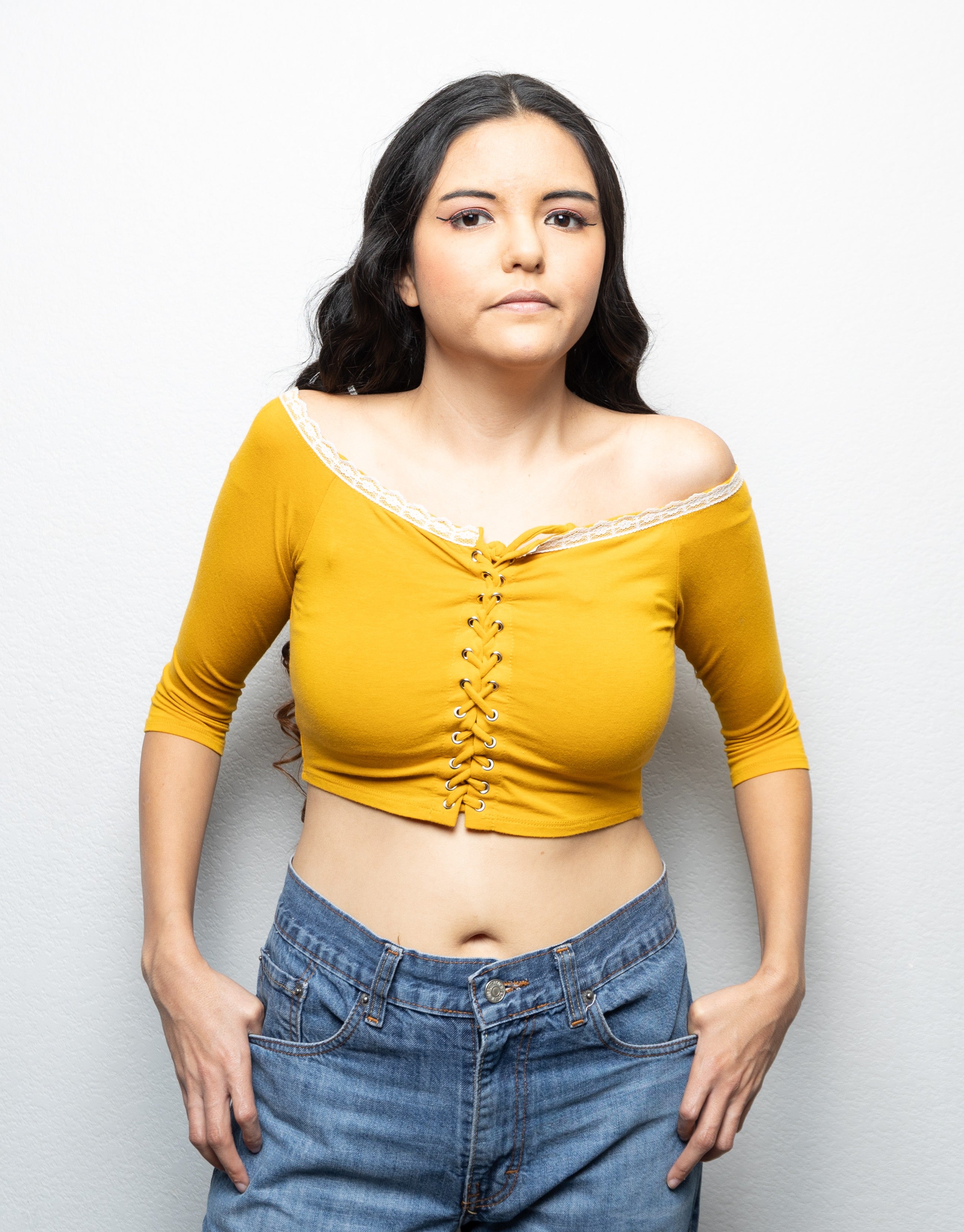 Mustard Coquette Top