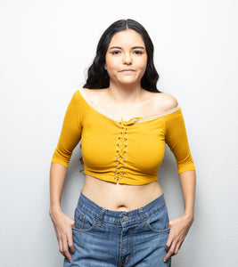 Mustard Coquette Top