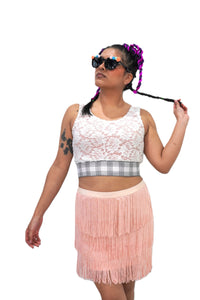 Flirty Pink Fringe Skirt Womens Unisex