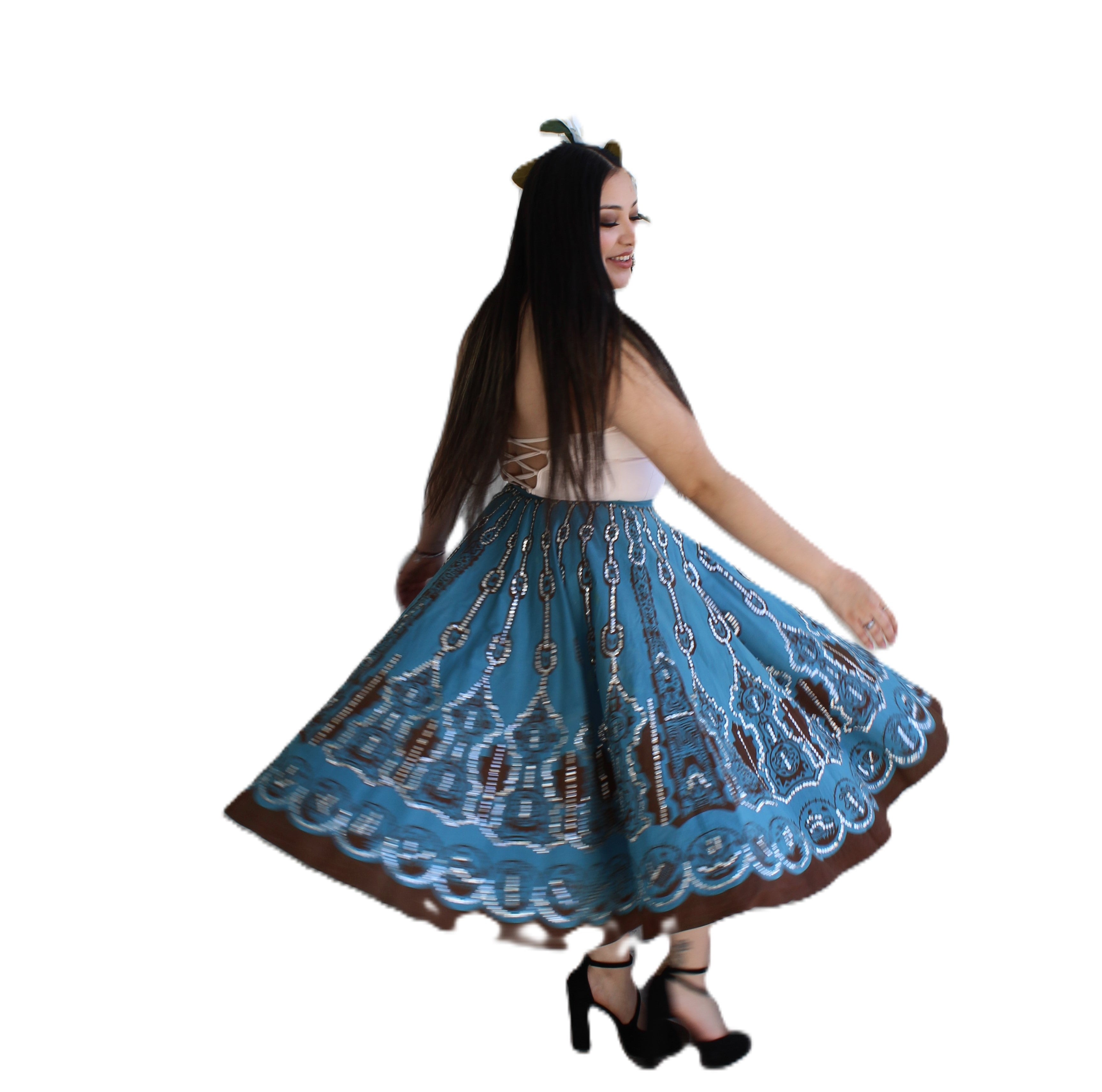 Teal Reverie vintage skirt womens unisex