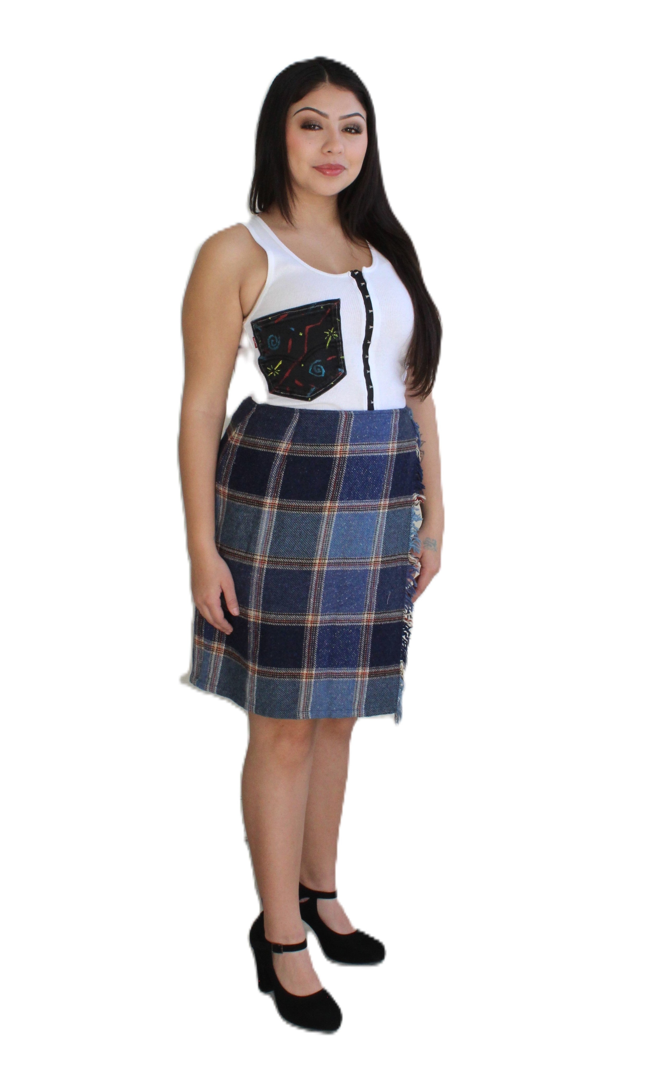 Nostalgic blues vintage skirt Womens Unisex