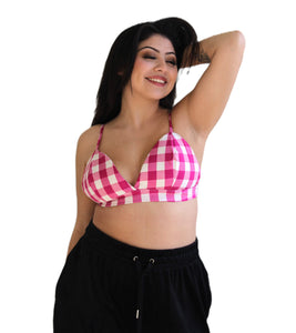 Pink Gingham Bralette Womens Unisex