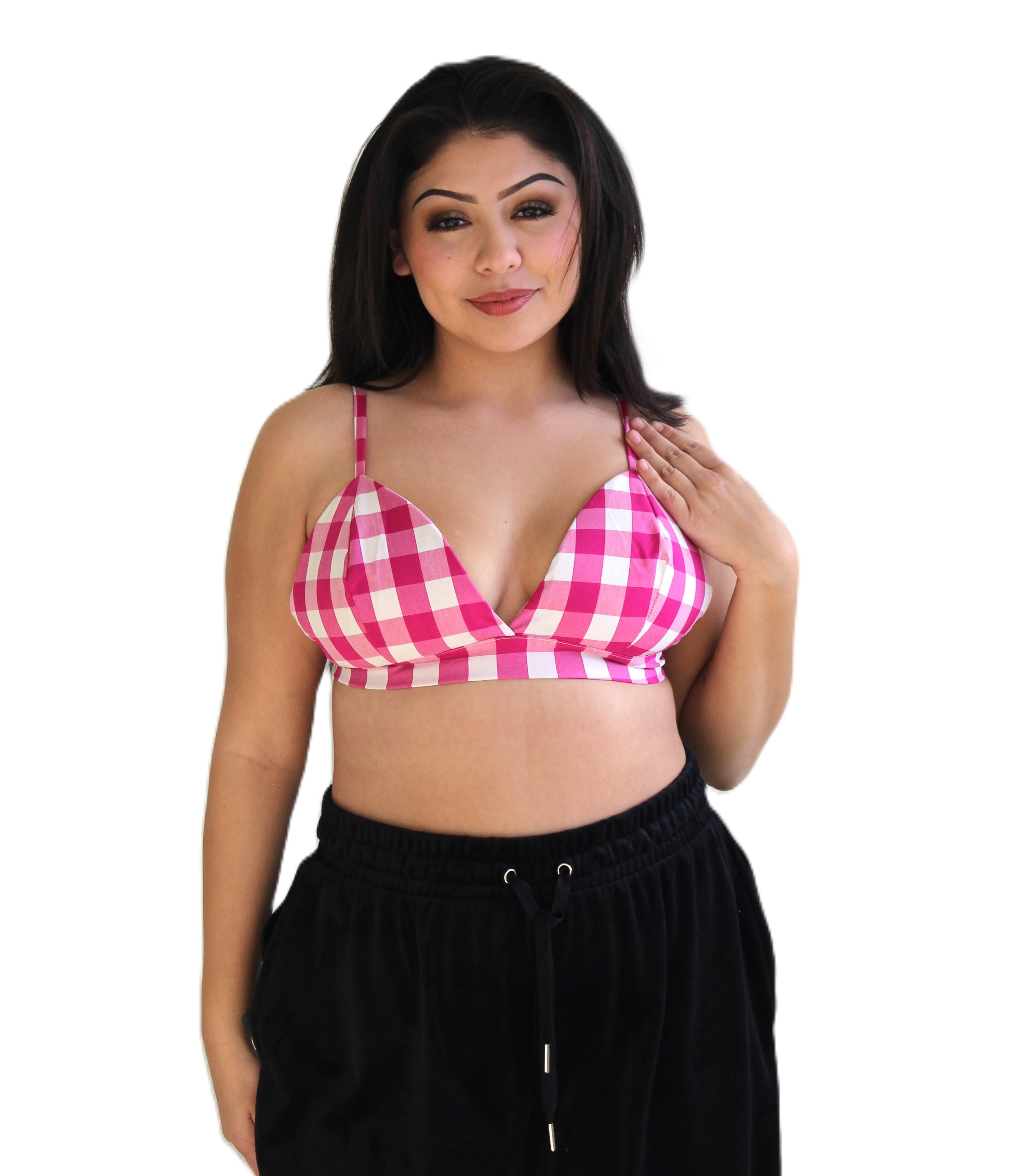 Pink Gingham Bralette Womens Unisex