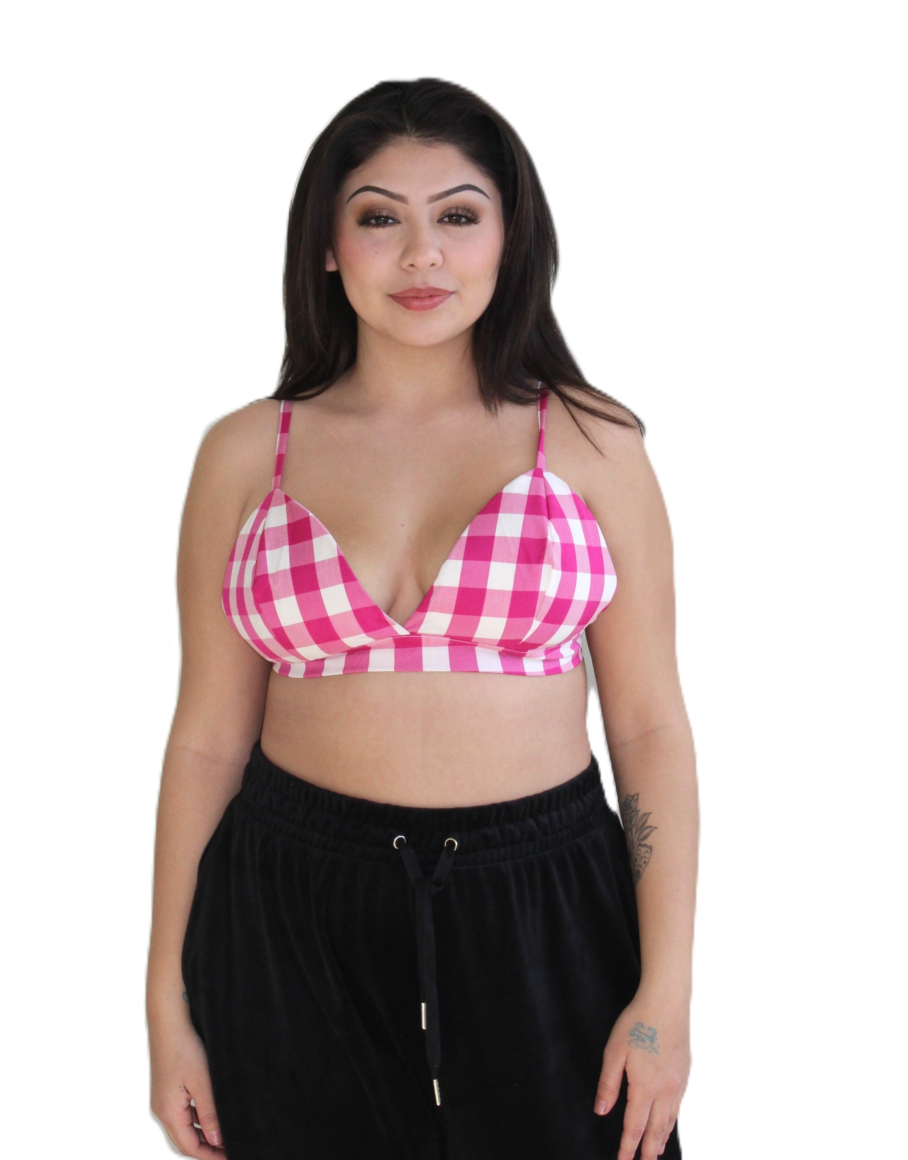 Pink Gingham Bralette Womens Unisex