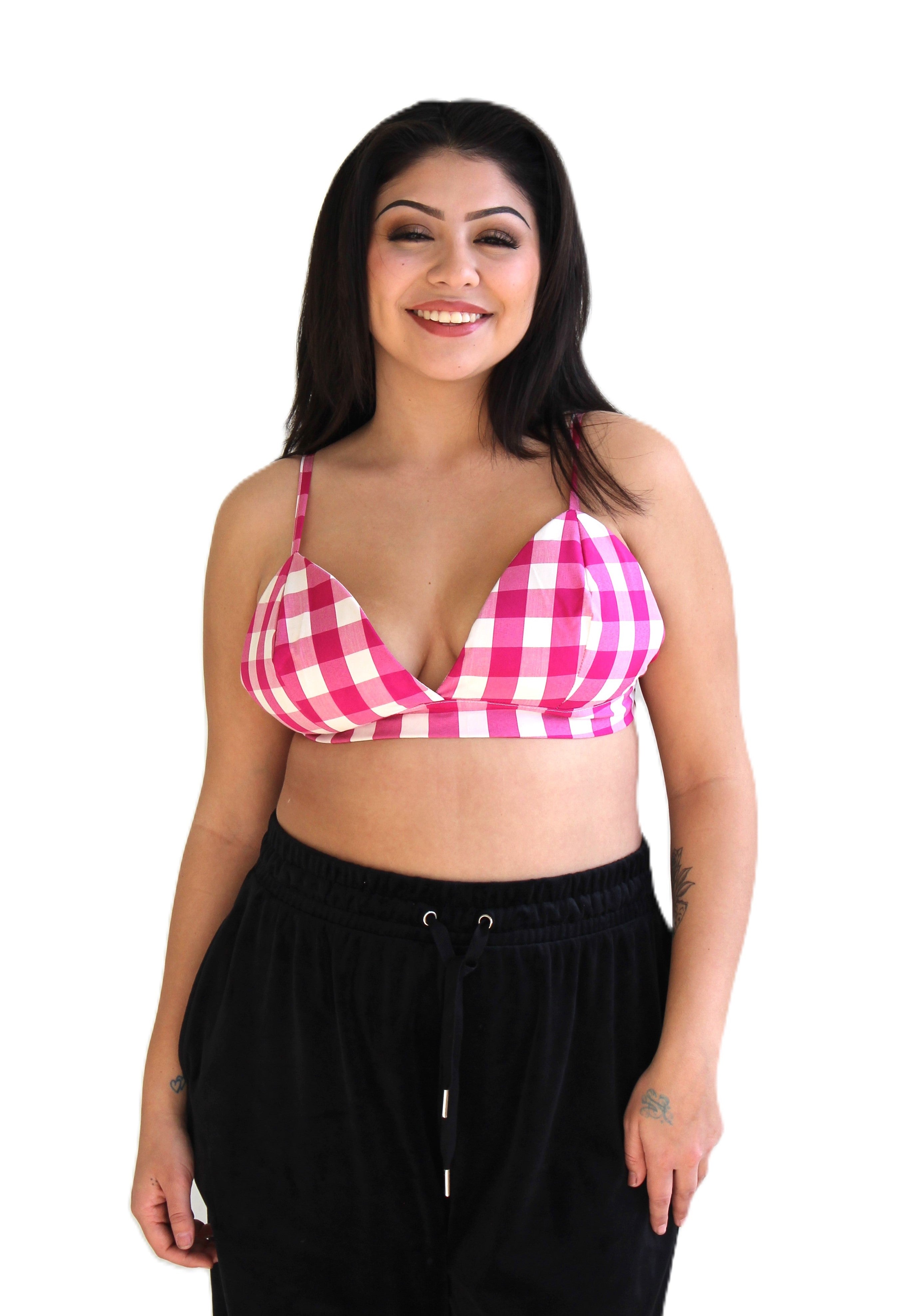 Pink Gingham Bralette Womens Unisex